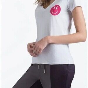 Juicy Couture White Smiley Face V-Neck Short Sleeve Tee Size S NWT